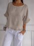 Women Plain Crew Neck Casual Three Quarter Sleeve T-shirt