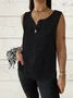 European and American summer new loose solid color sleeveless vest shirt ladies V-neck cotton and linen button top