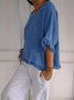 Women Plain Crew Neck Casual Three Quarter Sleeve T-shirt