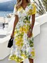 Leaf Casual V Neck Dress With No