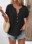 Women Plain V Neck Casual Short Sleeve T-shirt