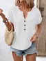 Women Plain V Neck Casual Short Sleeve T-shirt
