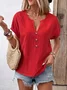 Women Plain V Neck Casual Short Sleeve T-shirt