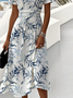 Leaf Regular Fit V Neck Casual Dress With No