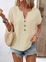 Women Plain V Neck Casual Short Sleeve T-shirt