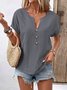 Women Plain V Neck Casual Short Sleeve T-shirt