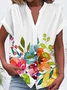 Women's Short Sleeve Shirt Summer White Floral Buckle V Neck Daily Going Out Casual Top