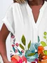 Women's Short Sleeve Shirt Summer White Floral Buckle V Neck Daily Going Out Casual Top