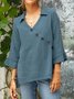 Casual Plain Buttoned V Neck Blouse