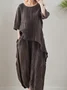 Linen Casual Plain Crew Neck linen-cotton Blouse