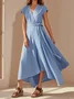 Urban Plain V Neck linen-cotton Maxi Dress Belt
