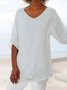 Women's Solid Color V-Neck Pointed Hem Blouse