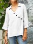 Casual Plain Buttoned V Neck Blouse