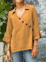 Casual Plain Buttoned V Neck Blouse