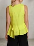 Linen Casual Plain Asymmetric linen-cotton Crew Neck Blouse