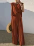 Crew Neck Plain Street Regular Fit Two-Piece Set