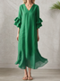 Vacation Plain V Neck linen-cotton Maxi Dress