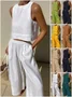 Women's Plain Daily Going Out Two-Piece Set White Casual Summer Top With Pants Matching Set
