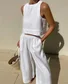 Women's Plain Daily Going Out Two-Piece Set White Casual Summer Top With Pants Matching Set