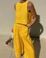 Women's Plain Daily Going Out Two-Piece Set White Casual Summer Top With Pants Matching Set