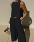 Women's Plain Daily Going Out Two-Piece Set White Casual Summer Top With Pants Matching Set