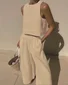 Women's Plain Daily Going Out Two-Piece Set White Casual Summer Top With Pants Matching Set