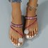 Large Size Women's Toe Sandals Summer New European And American Women's Beach Sandals Rhinestone Flower Flat Slippers