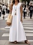 Regular Fit Linen Casual V Neck Dress With No