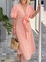 Casual Plain Lace-up V Neck Maxi Dress