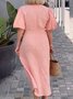 Casual Plain Lace-up V Neck Maxi Dress
