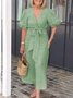 Casual Plain Lace-up V Neck Maxi Dress