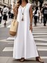 Regular Fit Linen Casual V Neck Dress With No