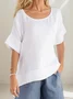 Linen Casual Plain linen Crew Neck Blouse