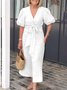 Casual Plain Lace-up V Neck Maxi Dress
