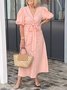 Casual Plain Lace-up V Neck Maxi Dress