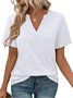 Women Plain V Neck Casual Short Sleeve T-shirt