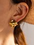 Titanium Steel 18k Gold Plated Round Pleated Earrings