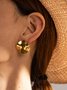 Titanium Steel 18k Gold Plated Round Pleated Earrings