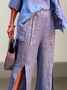 Casual Plain linen-cotton Straight Pants