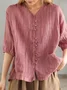 Linen Casual Plain V Neck linen-cotton Blouse