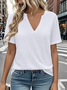 Women Plain V Neck Casual Short Sleeve T-shirt