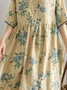 Vacation Floral linen-cotton Crew Neck Midi Dress