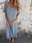 Women's Short Sleeve Summer Pink Plain Split Joint V Neck Daily Going Out Vintage Maxi A-Line Tank Dress