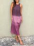 Women's Sleeveless Summer Blue Color Block Crew Neck Daily Going Out Casual Maxi A-Line Flowy Dress Dress