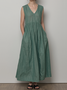 Vacation Plain linen-cotton V Neck Maxi Dress