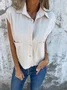 Women's Short Sleeve Shirt Summer Khaki Plain Buckle Cotton Shawl Collar Daily Going Out Casual Top