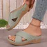 Hollow Cross Strap Thick-soled Sandals For Women Cross-border Velcro Solid Color Lightweight Wedge Heel Beach Sandals