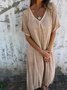 Women's Short Sleeve Summer Pink Plain Split Joint V Neck Daily Going Out Vintage Maxi A-Line Tank Dress