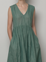 Vacation Plain linen-cotton V Neck Maxi Dress