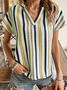 Women Striped V Neck Casual Short Sleeve T-shirt